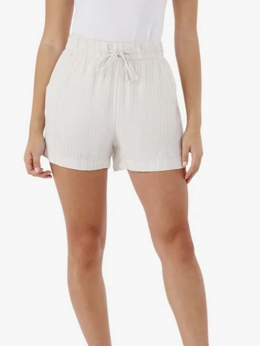 Time and Tru Light Cream Striped Drawstring Shorts